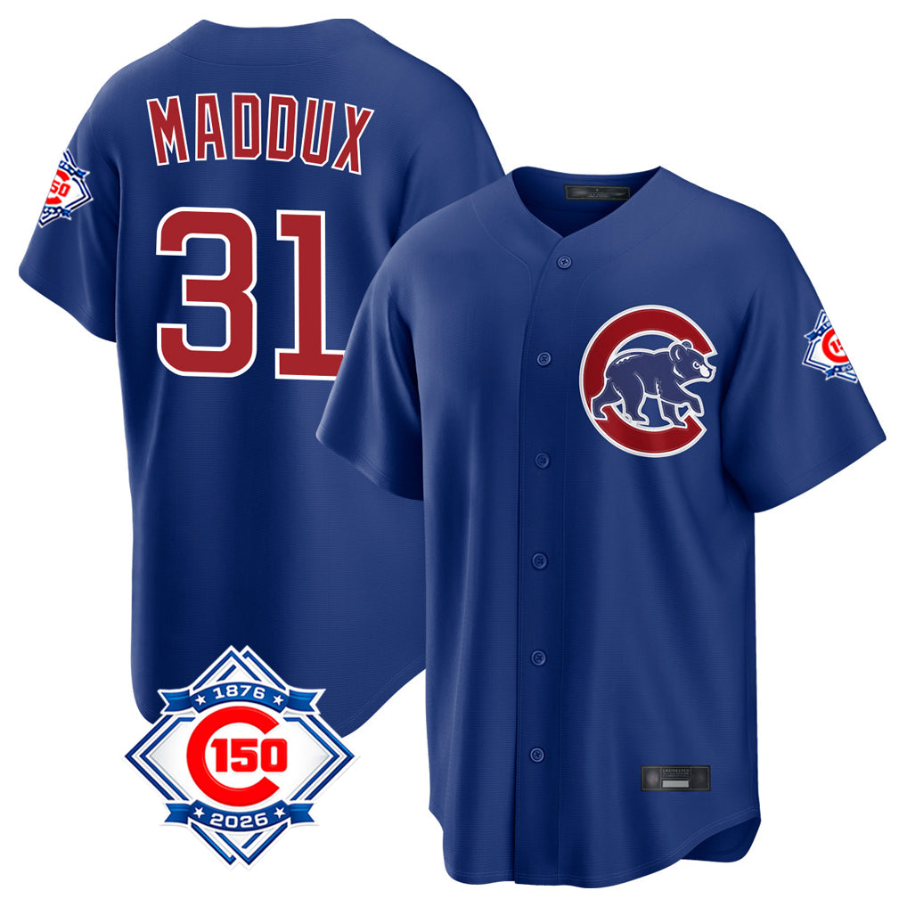 Friene C.Cubs #31 Greg Maddux Player Royal 150th Anniversary Home Game Stitched Jerseys