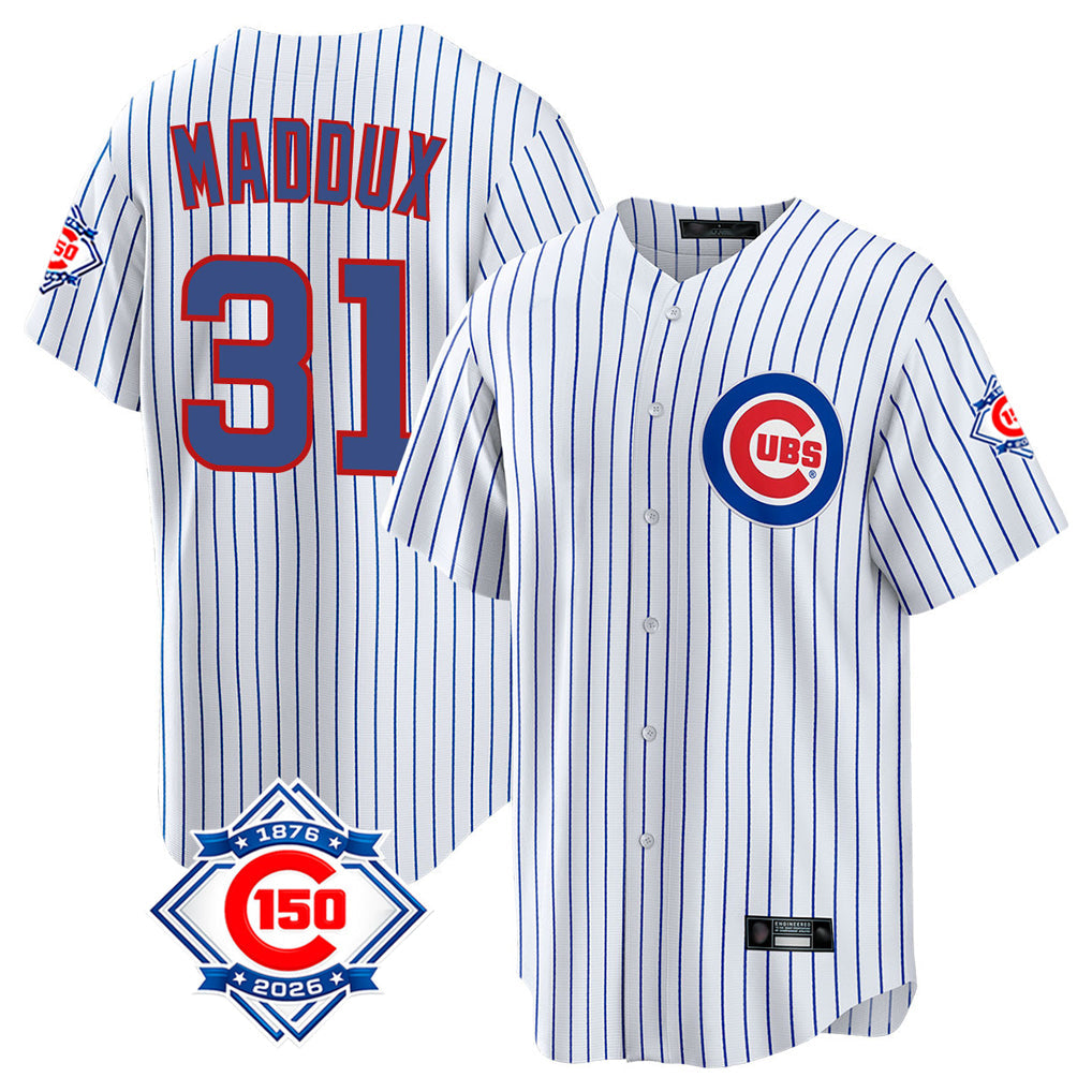 Friene C.Cubs #31 Greg Maddux Player White 150th Anniversary Home Game Stitched Jerseys