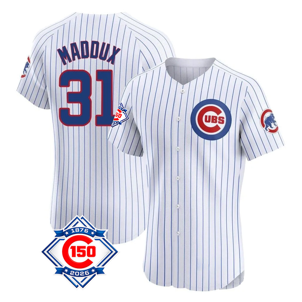 Friene C.Cubs #31 Greg Maddux Player White 150th Anniversary Limited Elite Home Game Stitched Jerseys