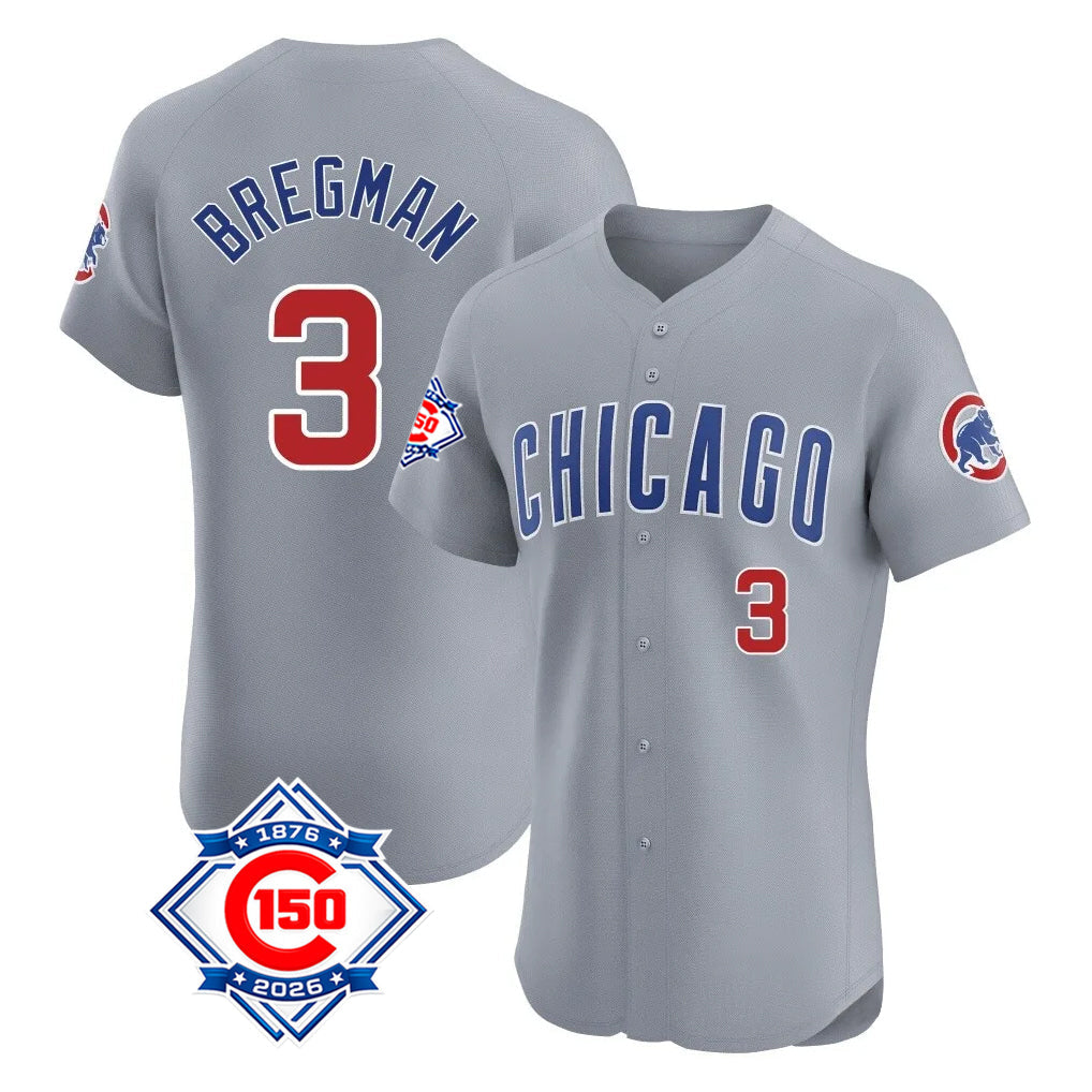 Friene C.Cubs #3 Alex Bregman Player Gray Road 150th Anniversary Limited Elite Home Stitched Jerseys