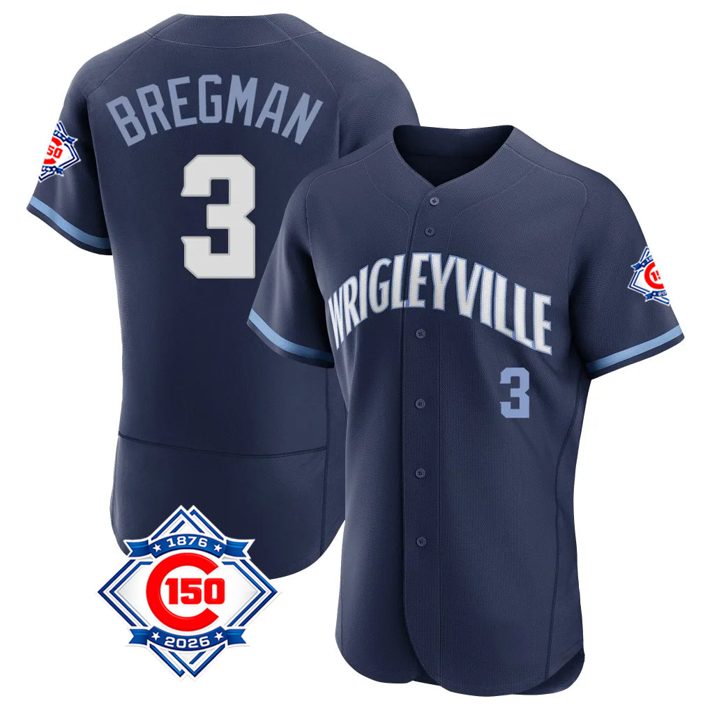 Friene C.Cubs #3 Alex Bregman Player Navy City Connect 150th Anniversary Limited Home Stitched Jerseys