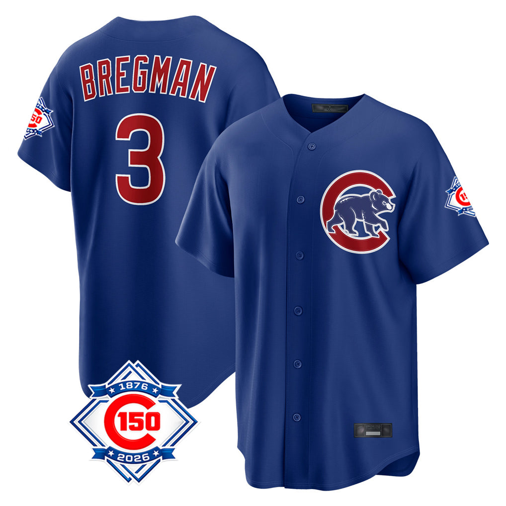 Friene C.Cubs #3 Alex Bregman Player Royal 150th Anniversary Home Game Stitched Jerseys