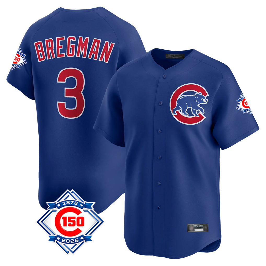 Friene C.Cubs #3 Alex Bregman Player Royal 150th Anniversary Limited Home Stitched Jerseys