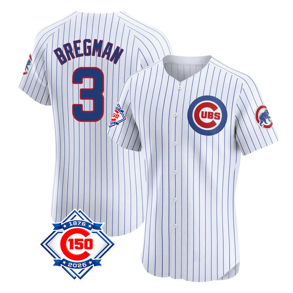 Friene C.Cubs #3 Alex Bregman Player White 150th Anniversary Limited Elite Home Game Stitched Jerseys