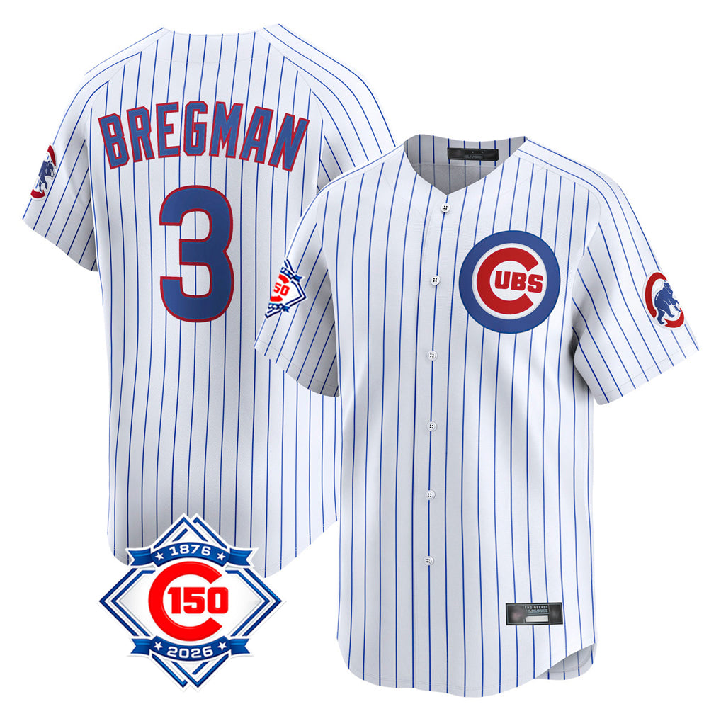 Friene C.Cubs #3 Alex Bregman Player White 150th Anniversary Limited Home Game Stitched Jerseys