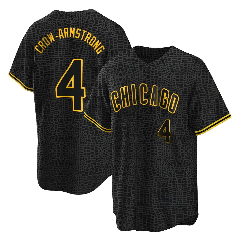 Friene C.Cubs #4 Pete Crow-Armstrong Player Black Snake Skin City Game Stitched Jerseys