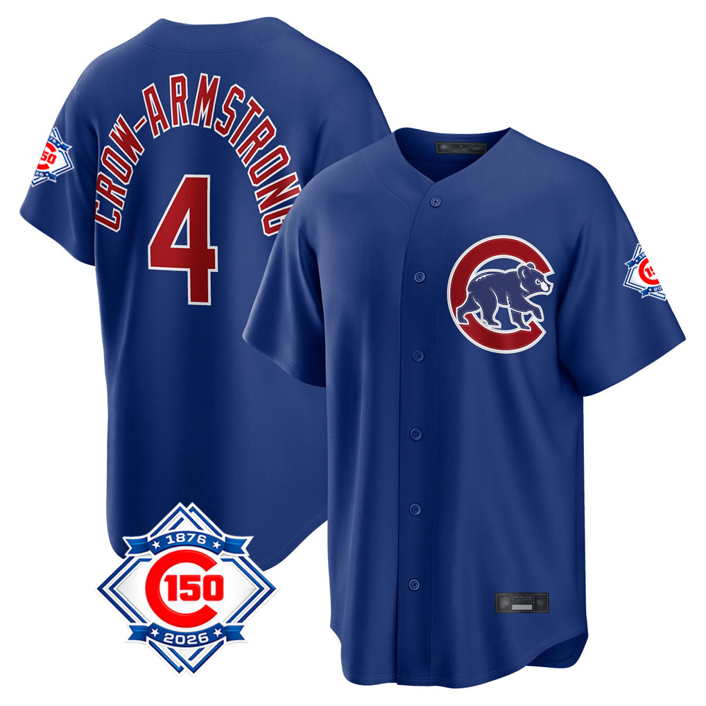 Friene C.Cubs #4 Pete Crow-Armstrong Player Royal 150th Anniversary Home Game Stitched Jerseys