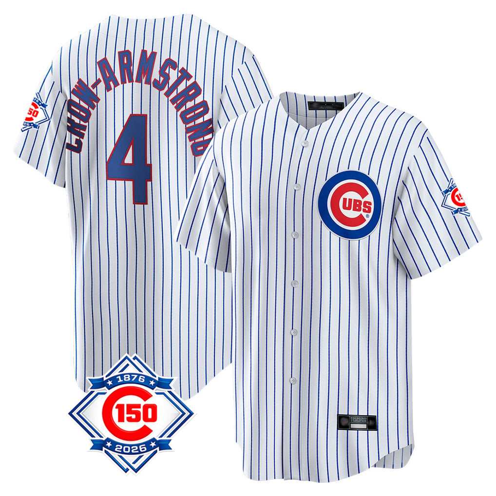 Friene C.Cubs #4 Pete Crow-Armstrong Player White 150th Anniversary Home Game Stitched Jerseys