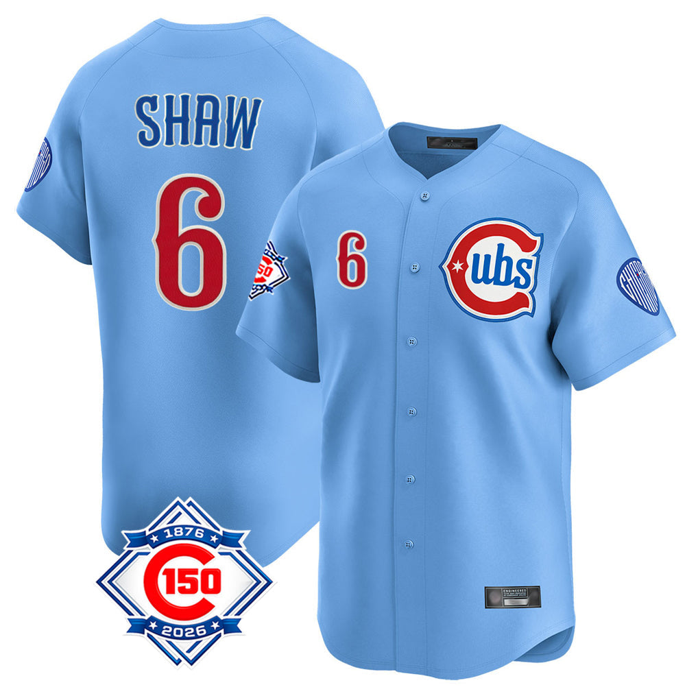 Friene C.Cubs #6 Matt Shaw Player Light Blue 150th Anniversary Limited Home Stitched Jerseys