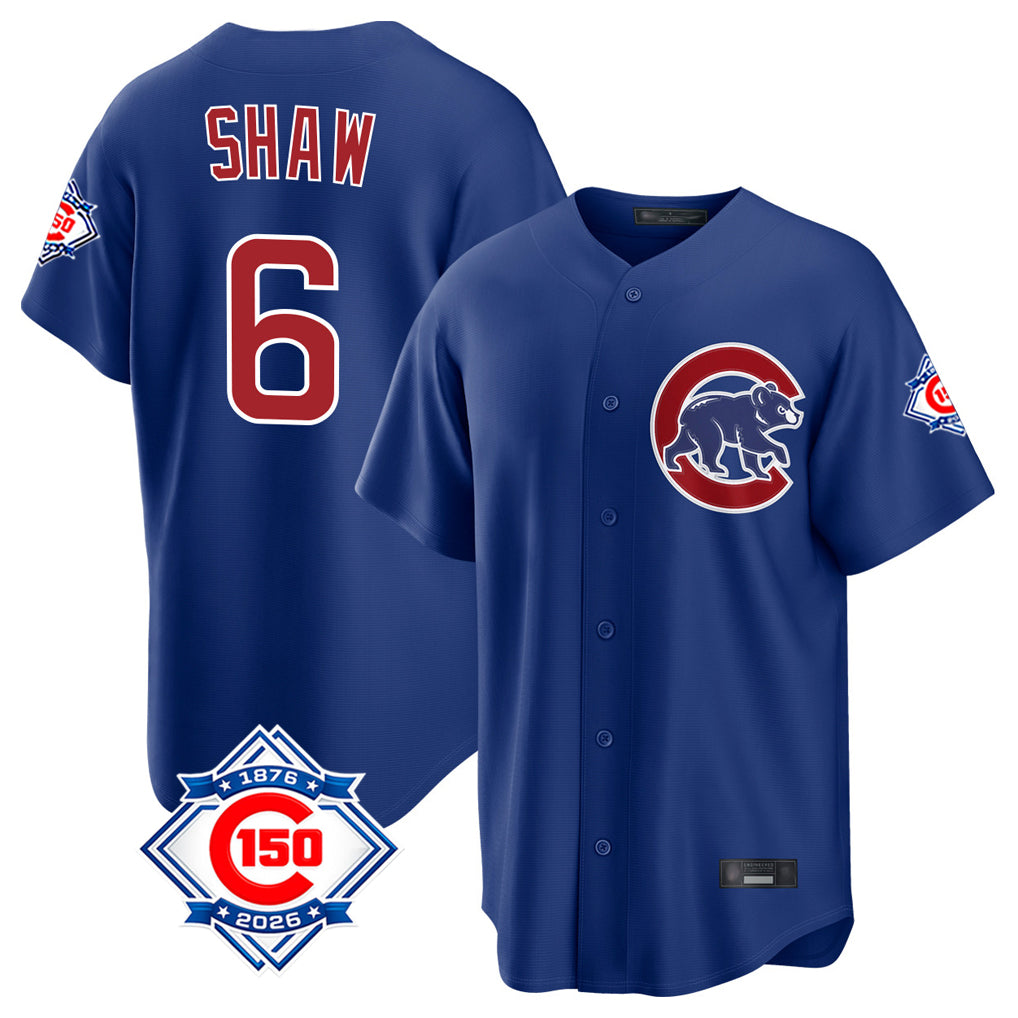 Friene C.Cubs #6 Matt Shaw Player Royal 150th Anniversary Home Game Stitched Jerseys