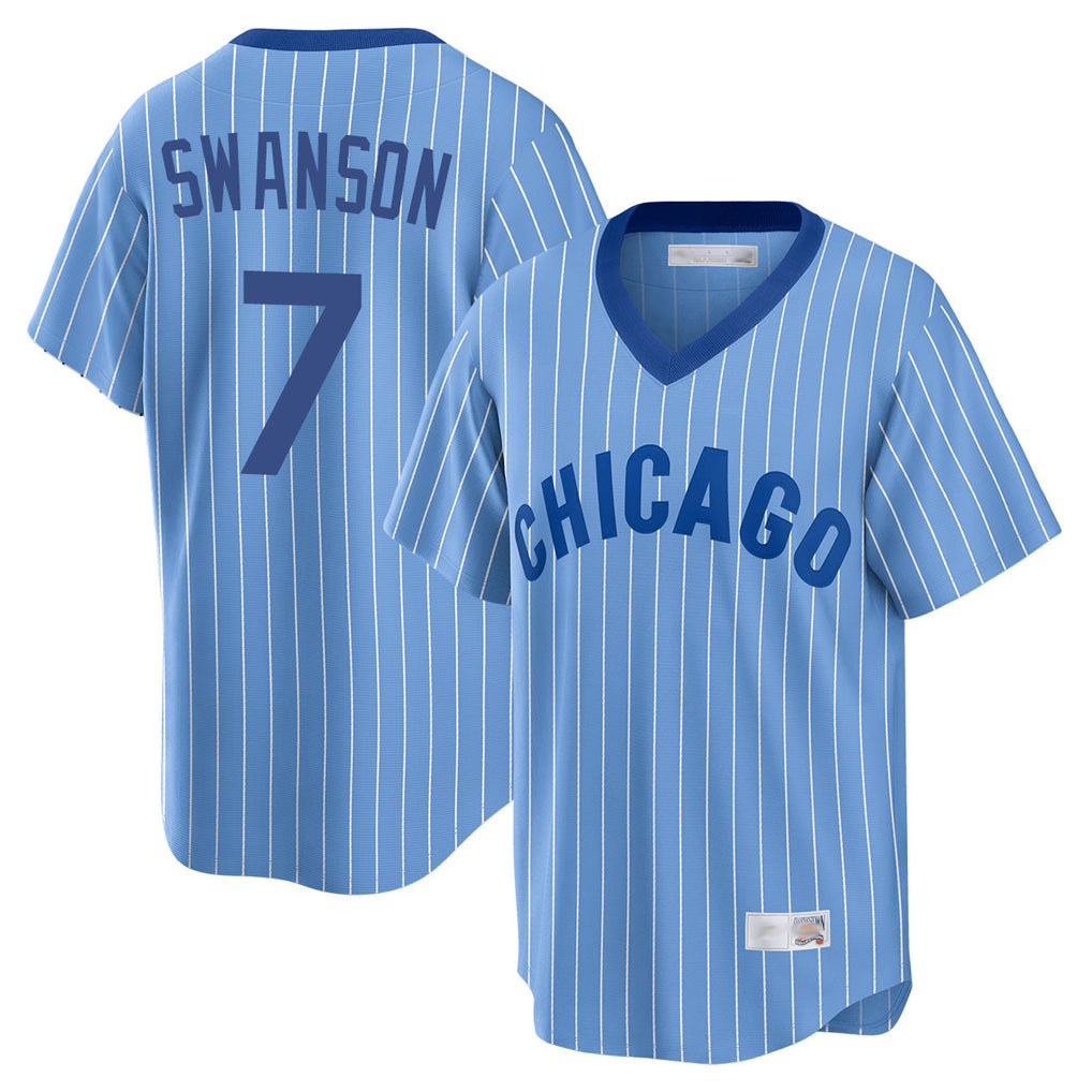 Friene C.Cubs #7 Dansby Swanson Player Blue T-shirt Cooperstown Collection Limited Stitched Jerseys