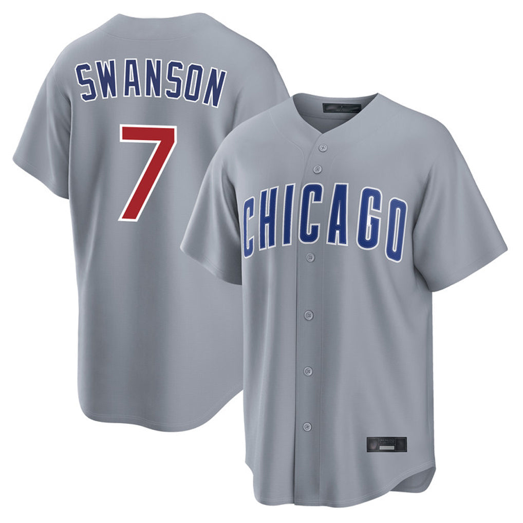 Friene C.Cubs #7 Dansby Swanson Player Gray Home Game Stitched Jerseys