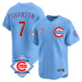Friene C.Cubs #7 Dansby Swanson Player Light Blue 150th Anniversary Limited Home Stitched Jerseys