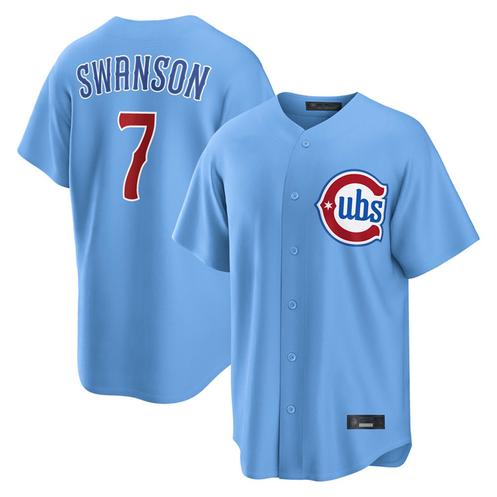 Friene C.Cubs #7 Dansby Swanson Player Light Blue Home Game Stitched Jerseys