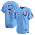 Friene C.Cubs #7 Dansby Swanson Player Light Blue Limited Home Stitched Jerseys
