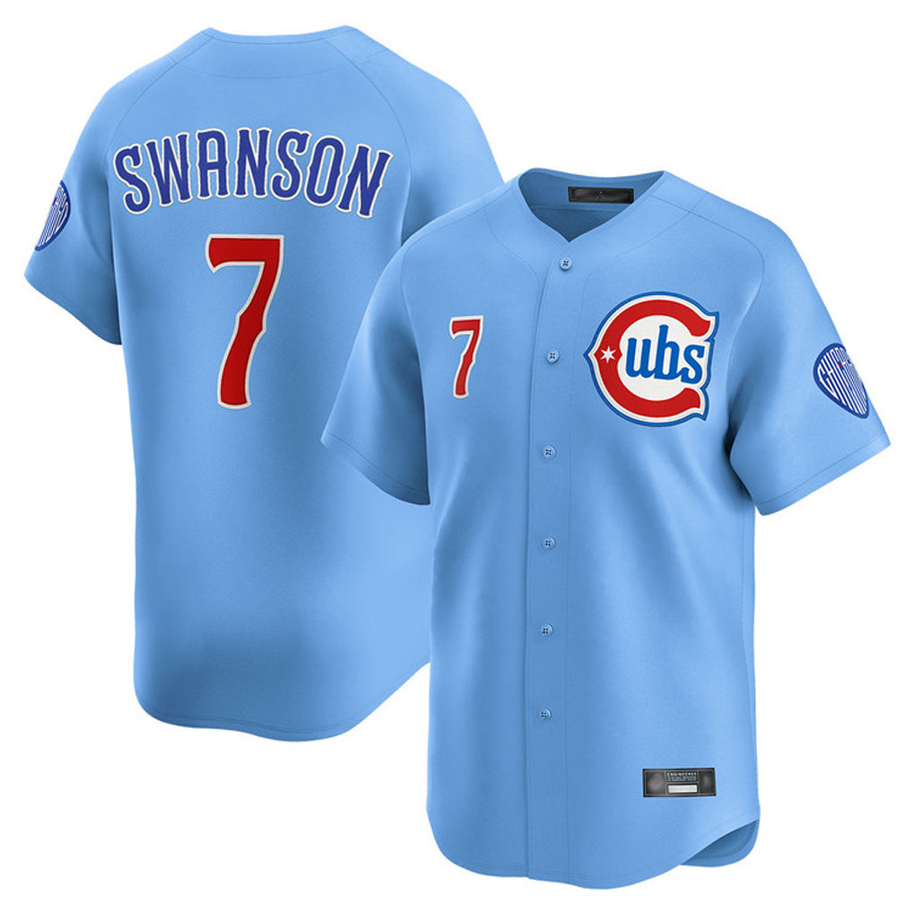Friene C.Cubs #7 Dansby Swanson Player Light Blue Limited Home Stitched Jerseys