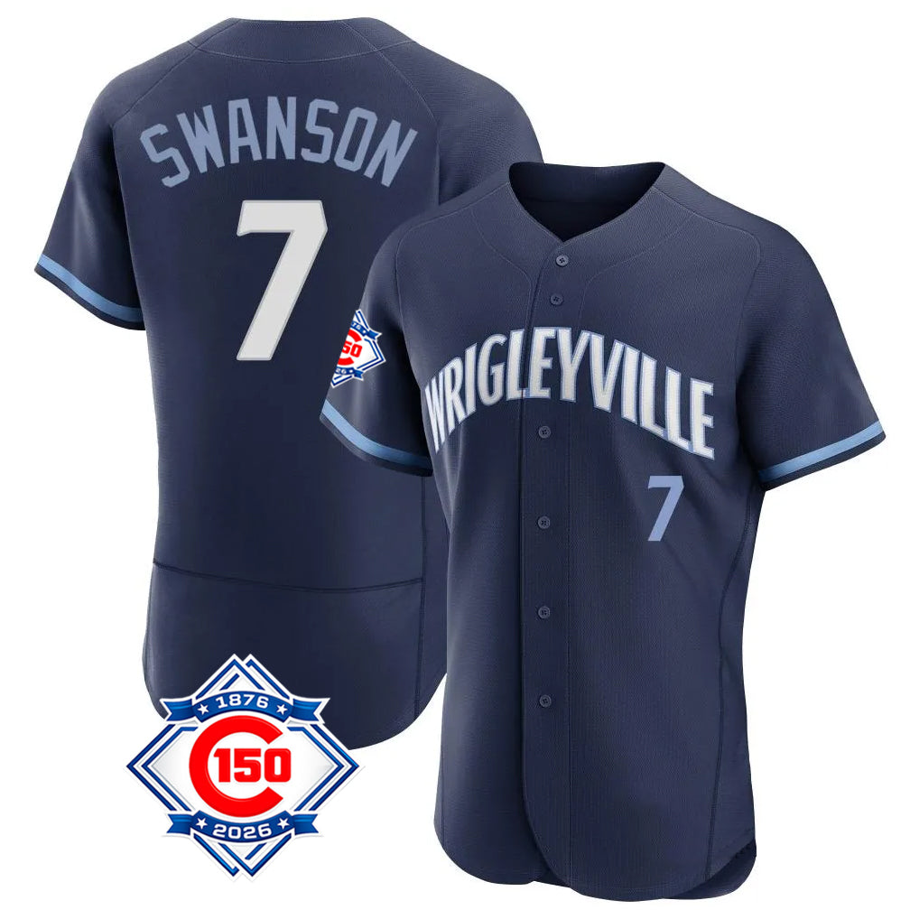 Friene C.Cubs #7 Dansby Swanson Player Navy City Connect 150th Anniversary Limited Elite Home Stitched Jerseys