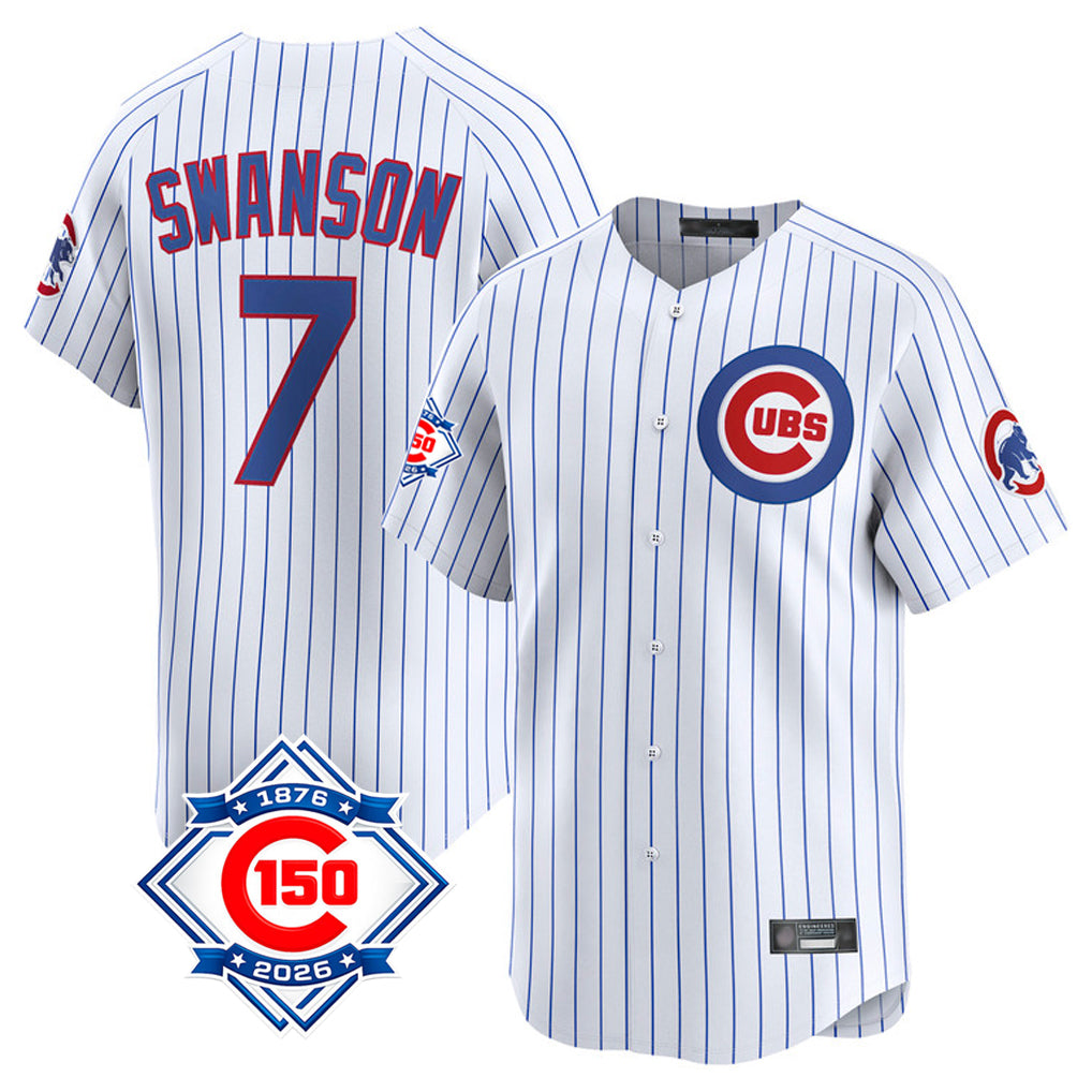 Friene C.Cubs #7 Dansby Swanson Player White 150th Anniversary Limited Home Game Stitched Jerseys