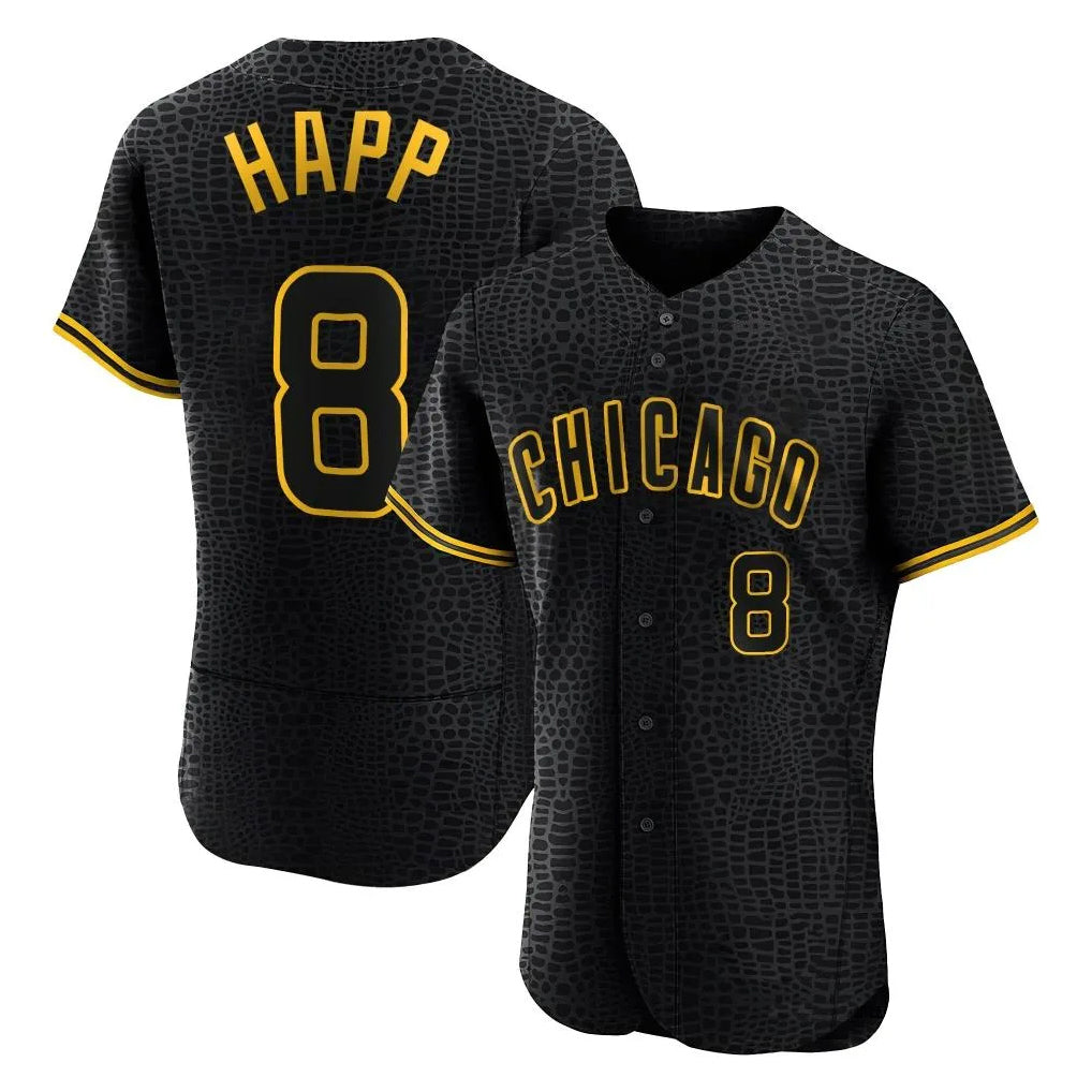 Friene C.Cubs #8 Ian Happ Player Black Snake Skin City Limited Elite Home Game Stitched Jerseys