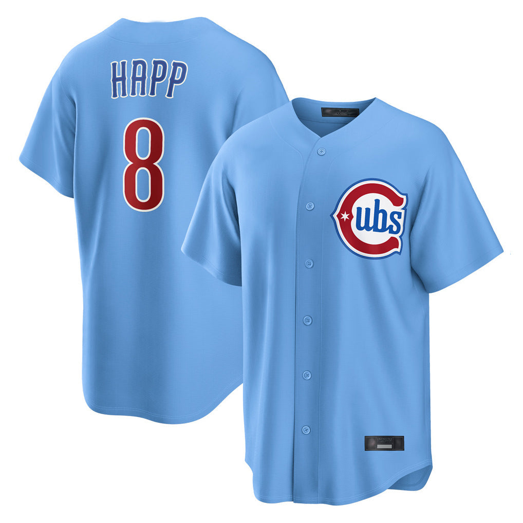 Friene C.Cubs #8 Ian Happ Player Light Blue Home Game Stitched Jerseys