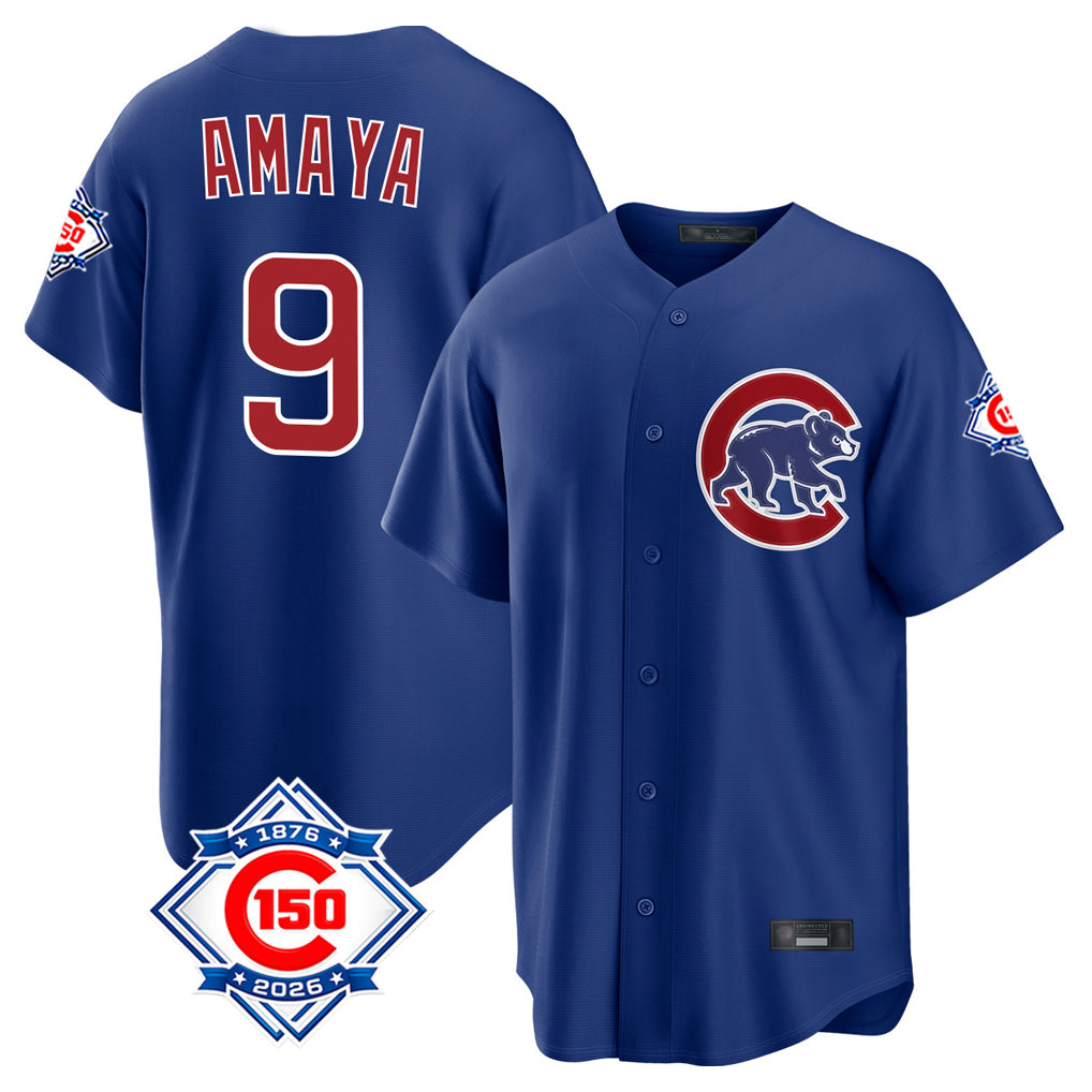 Friene C.Cubs #9 Miguel Amaya Player Royal 150th Anniversary Home Game Stitched Jerseys