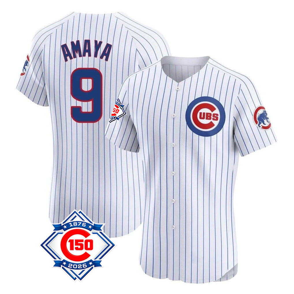 Friene C.Cubs #9 Miguel Amaya Player White 150th Anniversary Limited Elite Home Game Stitched Jerseys