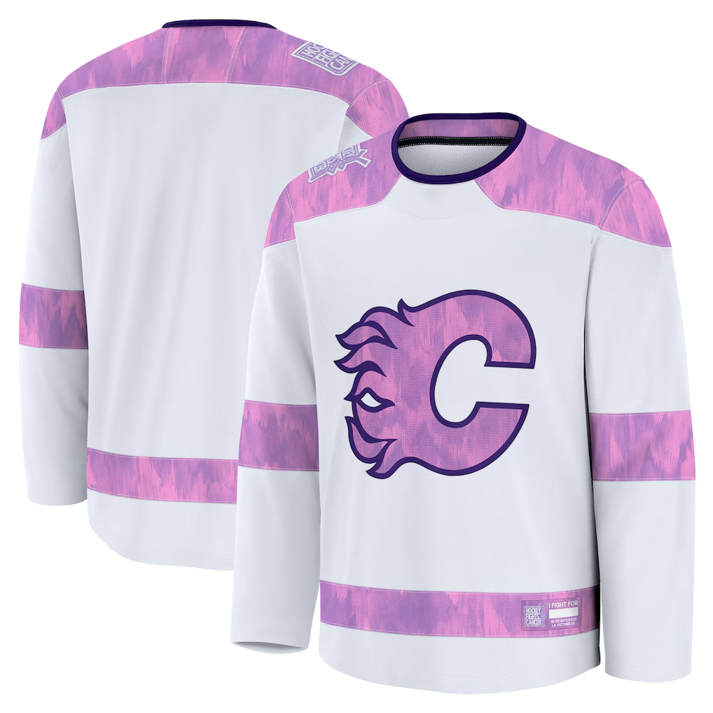 Friene C.Flames White 2024 Hockey Fights Cancer Practice Jerseys