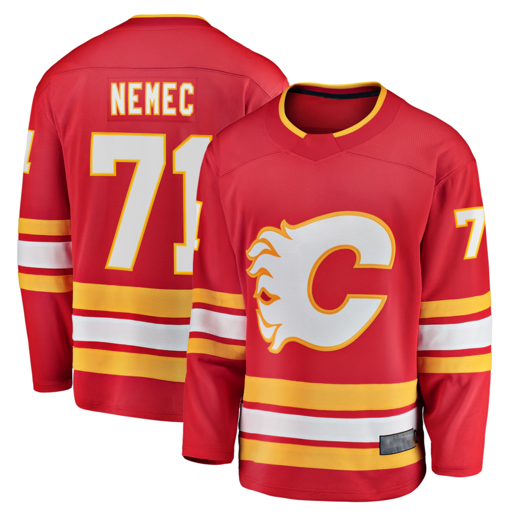 Friene C.Flames #71 Simon Nemec Red Home Breakaway Jerseys
