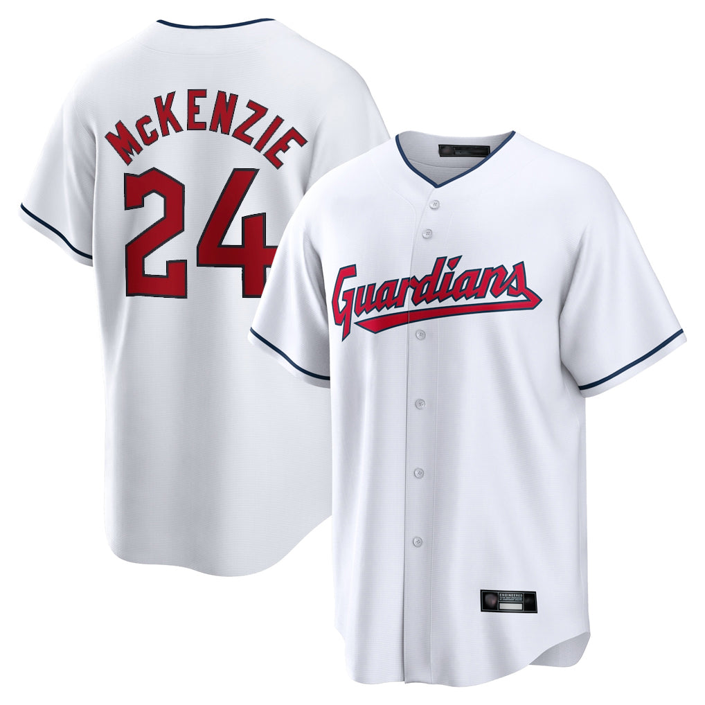 Friene C.Guardians #24 Triston McKenzie Player White Home Game Stitched Jerseys