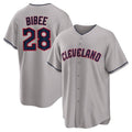Friene C.Guardians #28 Tanner Bibee Player Gray Game Home Stitched Jerseys