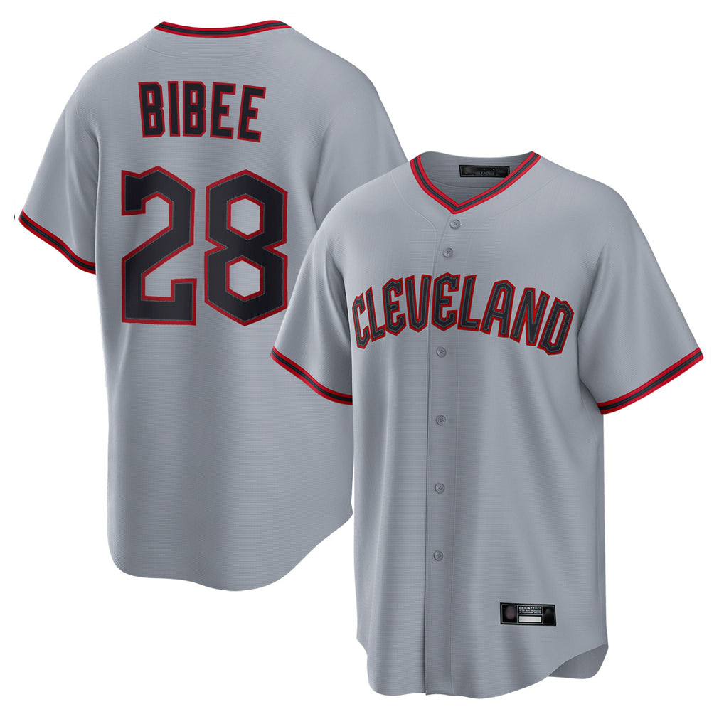 Friene C.Guardians #28 Tanner Bibee Player Gray Home Game Stitched Jerseys