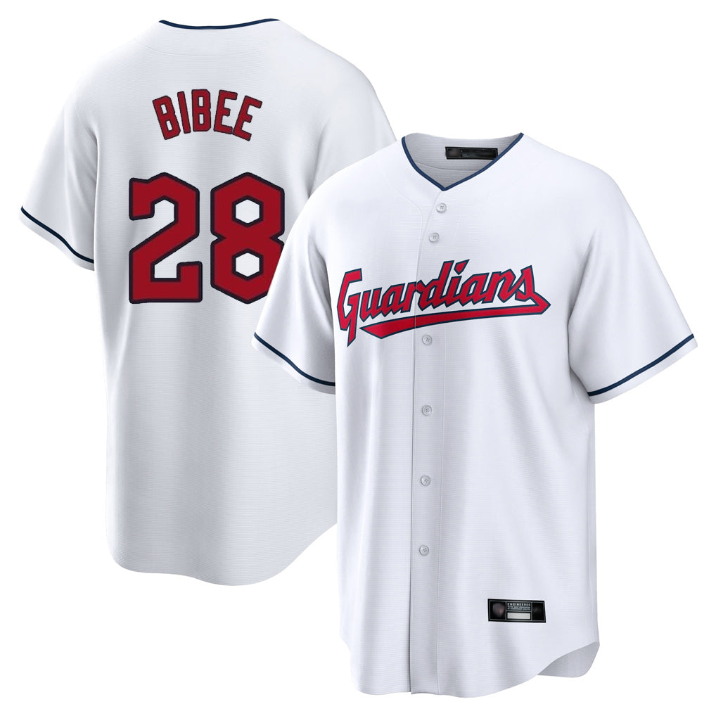 Friene C.Guardians #28 Tanner Bibee Player White Home Game Stitched Jerseys