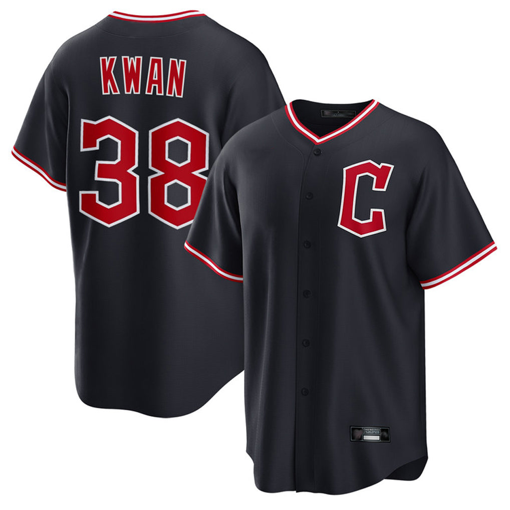 Friene C.Guardians #38 Steven Kwan Player Navy Home Game Stitched Jerseys