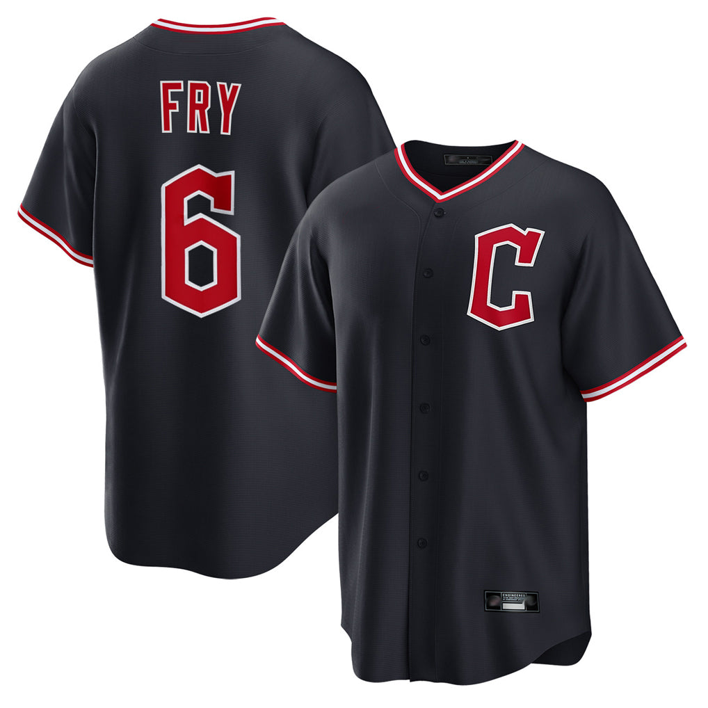 Friene C.Guardians #6 David Fry Player Navy Home Game Stitched Jerseys