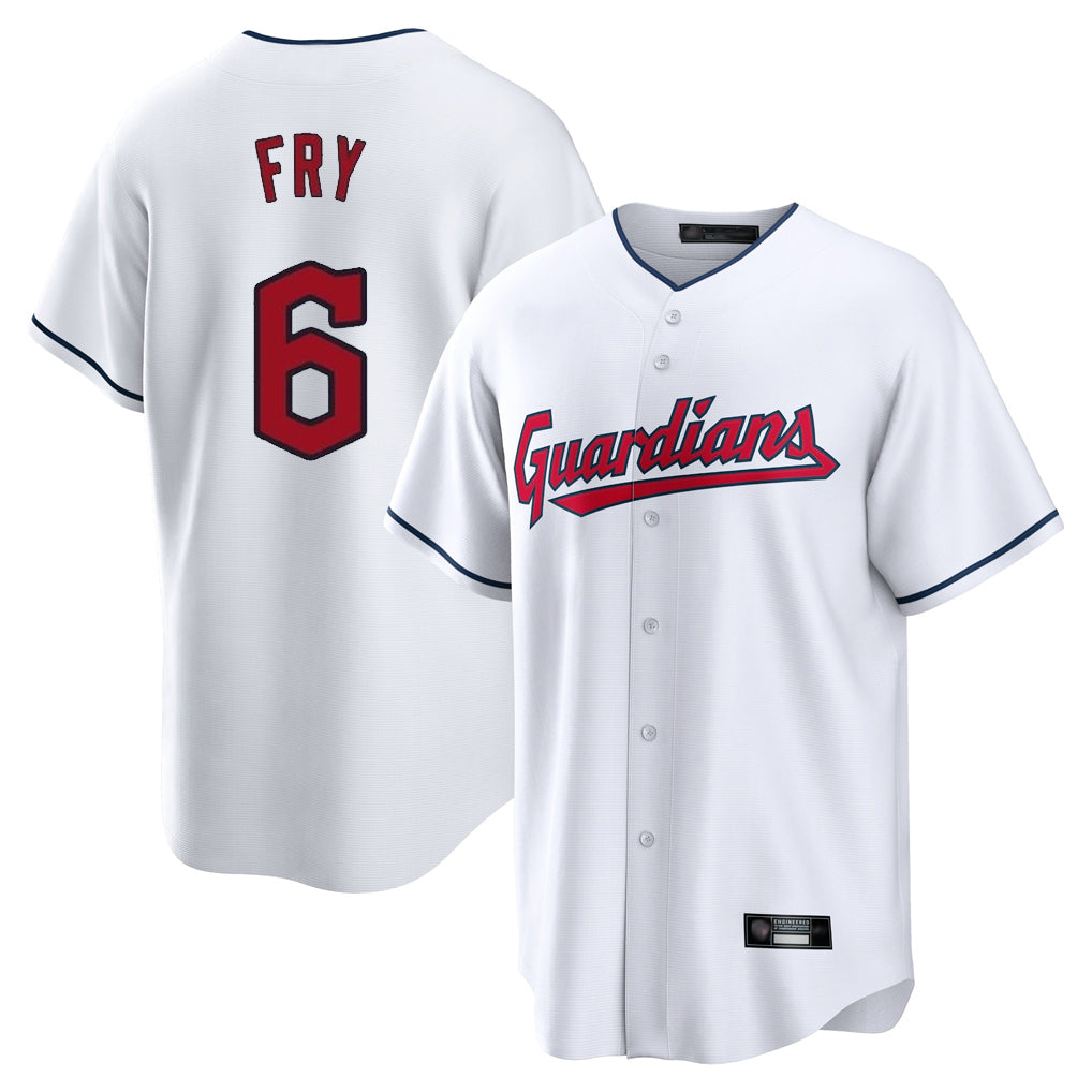 Friene C.Guardians #6 David Fry Player White Home Game Stitched Jerseys