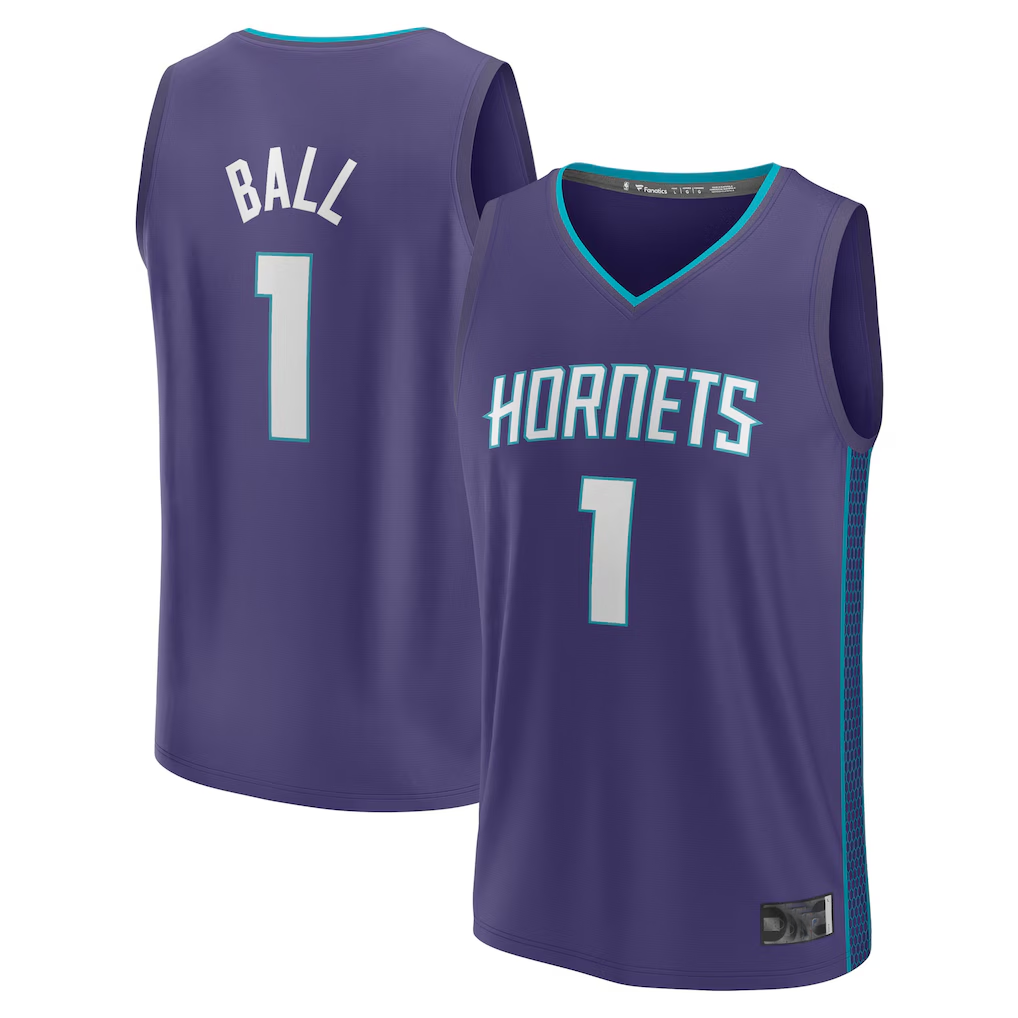 Friene C.Hornets #1 LaMelo Ball Purple Fast Break Replica Player Jerseys - Statement Edition
