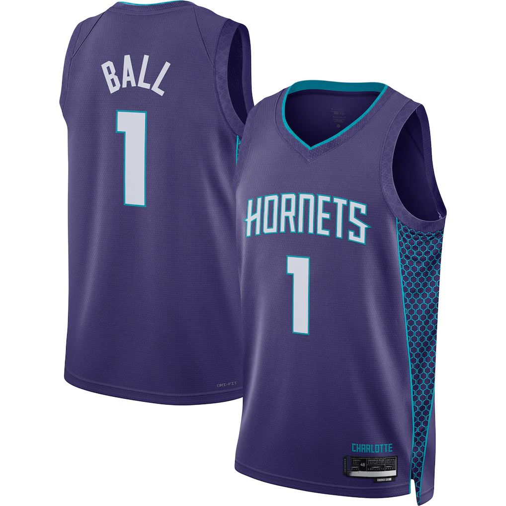 Friene C.Hornets #1 LaMelo Ball Jordan Brand Purple Swingman Jerseys - Statement Edition