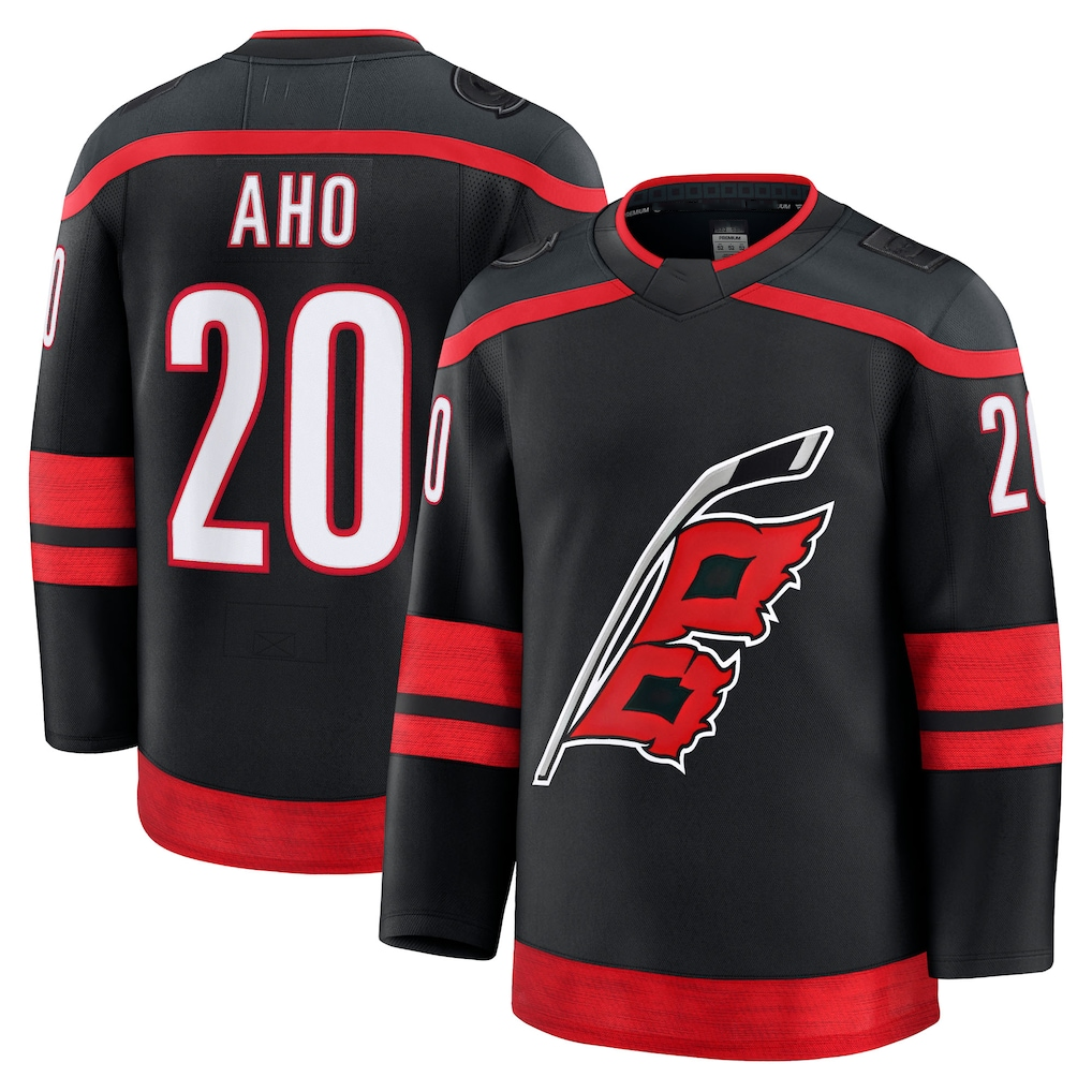 Friene C.Hurricanes #20 Sebastian Aho Black Home Premium Stitched Jerseys