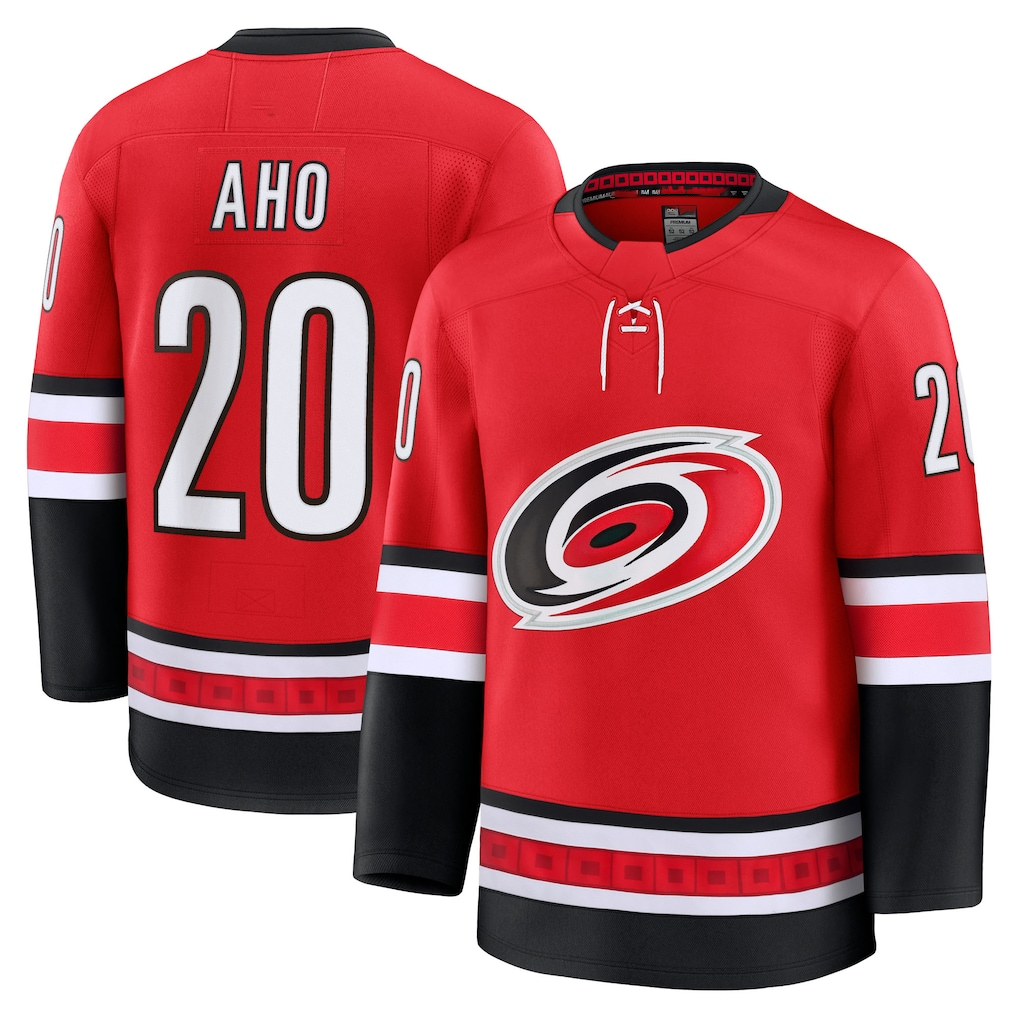 Friene C.Hurricanes #20 Sebastian Aho Red Alternate Premium Stitched Jerseys