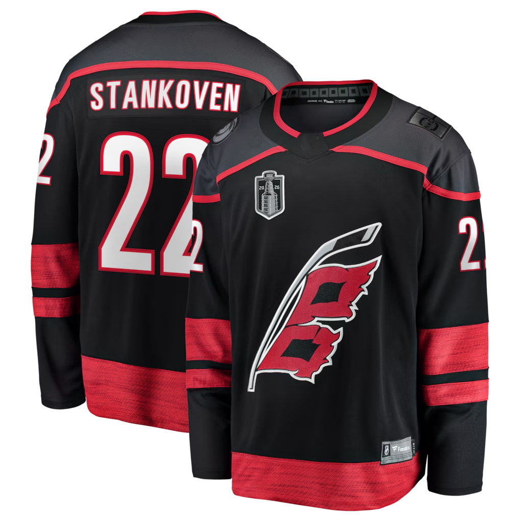 Friene C.Hurricanes #22 Logan Stankoven Black 2026 Stanley Cup Final Home Breakaway Stitched Jerseys