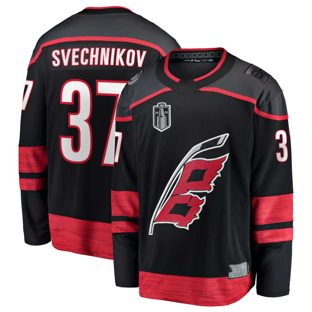Friene C.Hurricanes #37 Andrei Svechnikov Black 2026 Stanley Cup Final Home Breakaway Stitched Jerseys