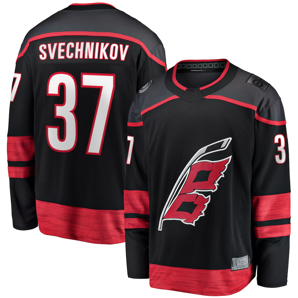 Friene C.Hurricanes #37 Andrei Svechnikov Black Home Breakaway Stitched Jerseys