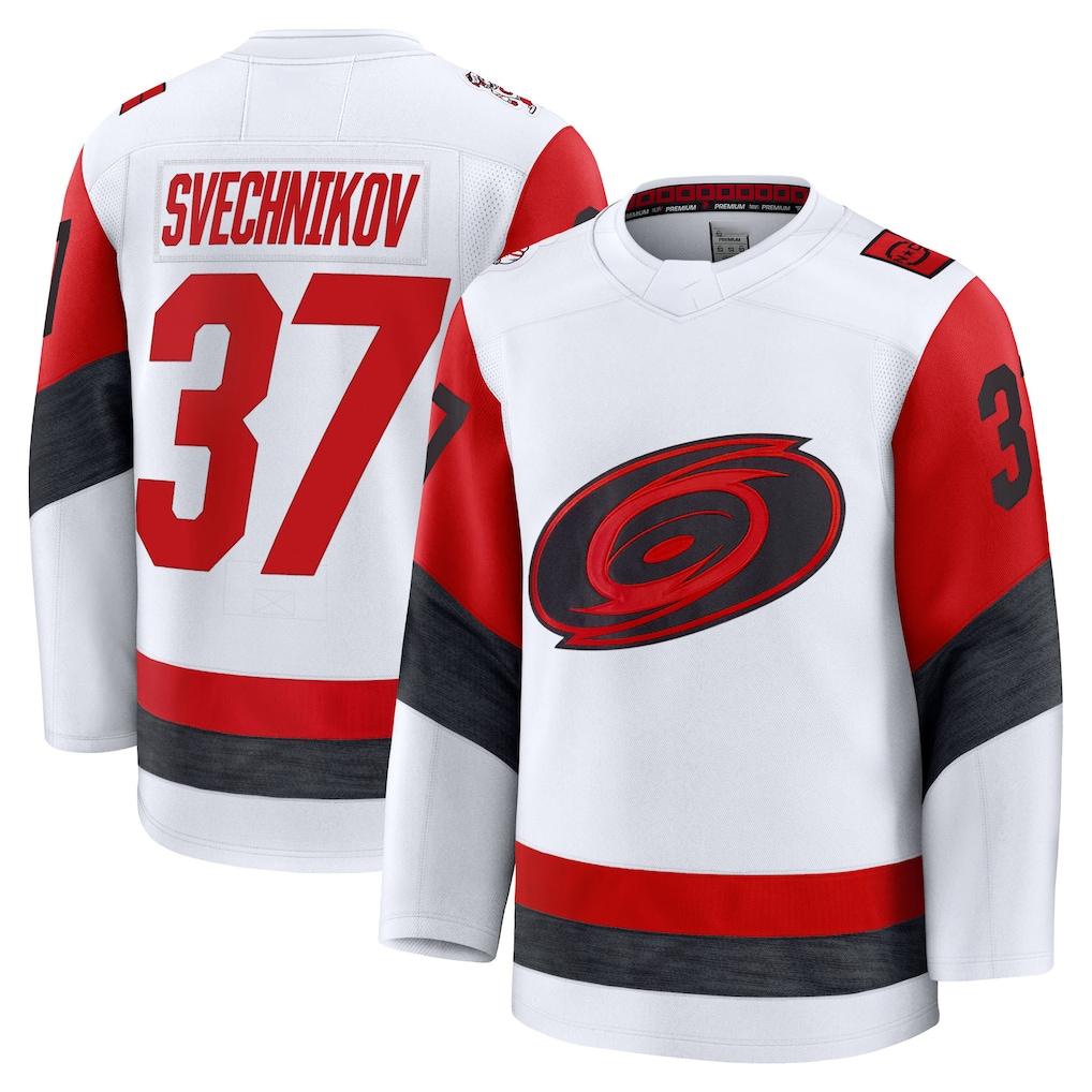 Friene C.Hurricanes #37 Andrei Svechnikov White Away Premium Stitched Jerseys