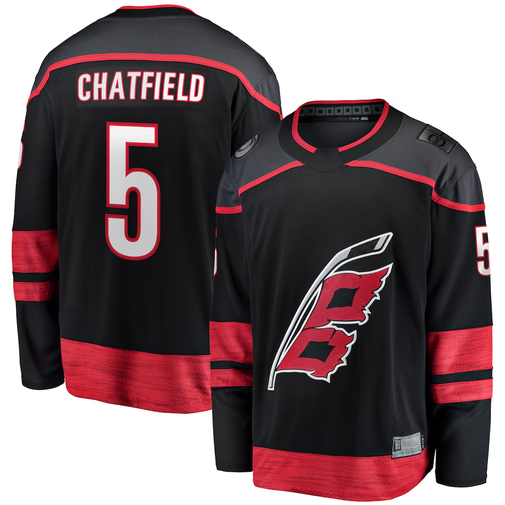 Friene C.Hurricanes #5 Jalen Chatfield Black Home Premier Breakaway Player Stitched Jerseys