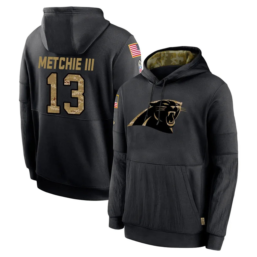 Friene C.Panthers #13 John Metchie III Player Black Salute to Service Pullover Hoodies Limited Game Stitched Jerseys