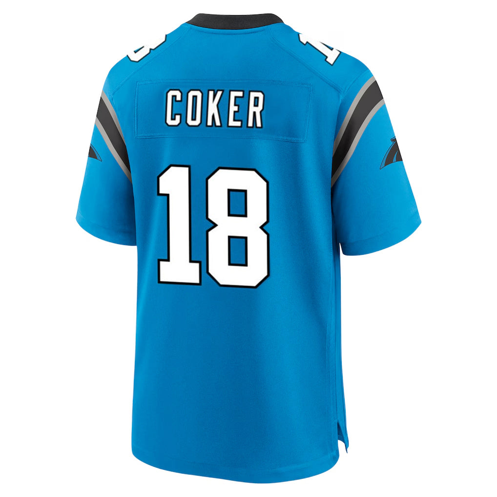 Friene C.Panthers #18 Jalen Coker Player Blue Home Game Stitched Jerseys