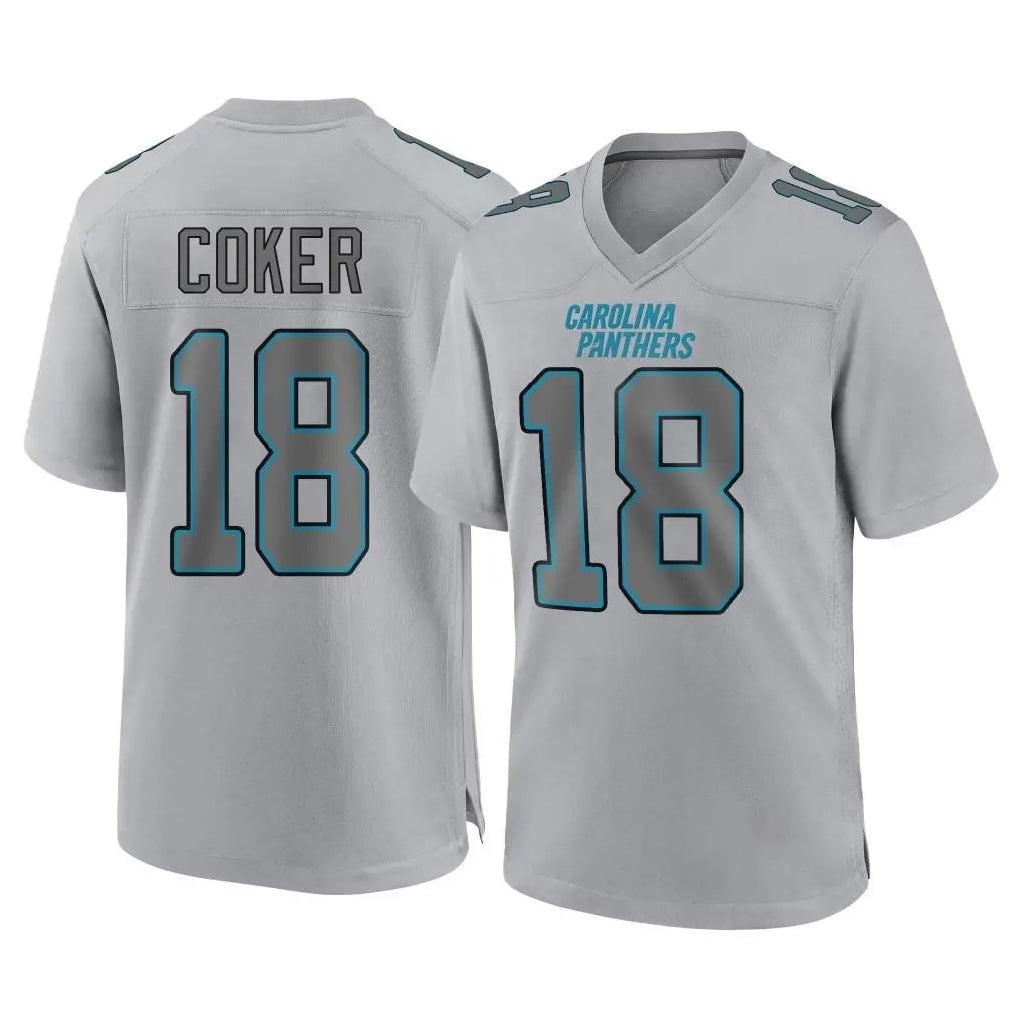 Friene C.Panthers #18 Jalen Coker Player Gray Atmosphere Fashion Game Stitched Jerseys