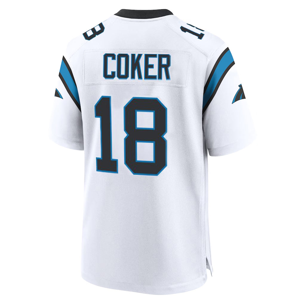 Friene C.Panthers #18 Jalen Coker Player White Home Game Stitched Jerseys