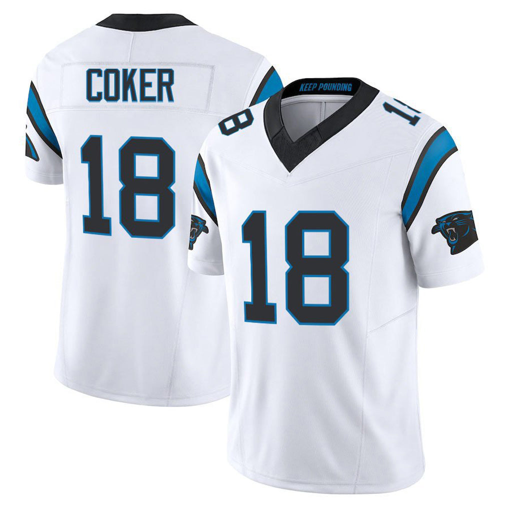 Friene C.Panthers #18 Jalen Coker Player White Vapor F.U.S.E. Limited Home Game Stitched Jerseys