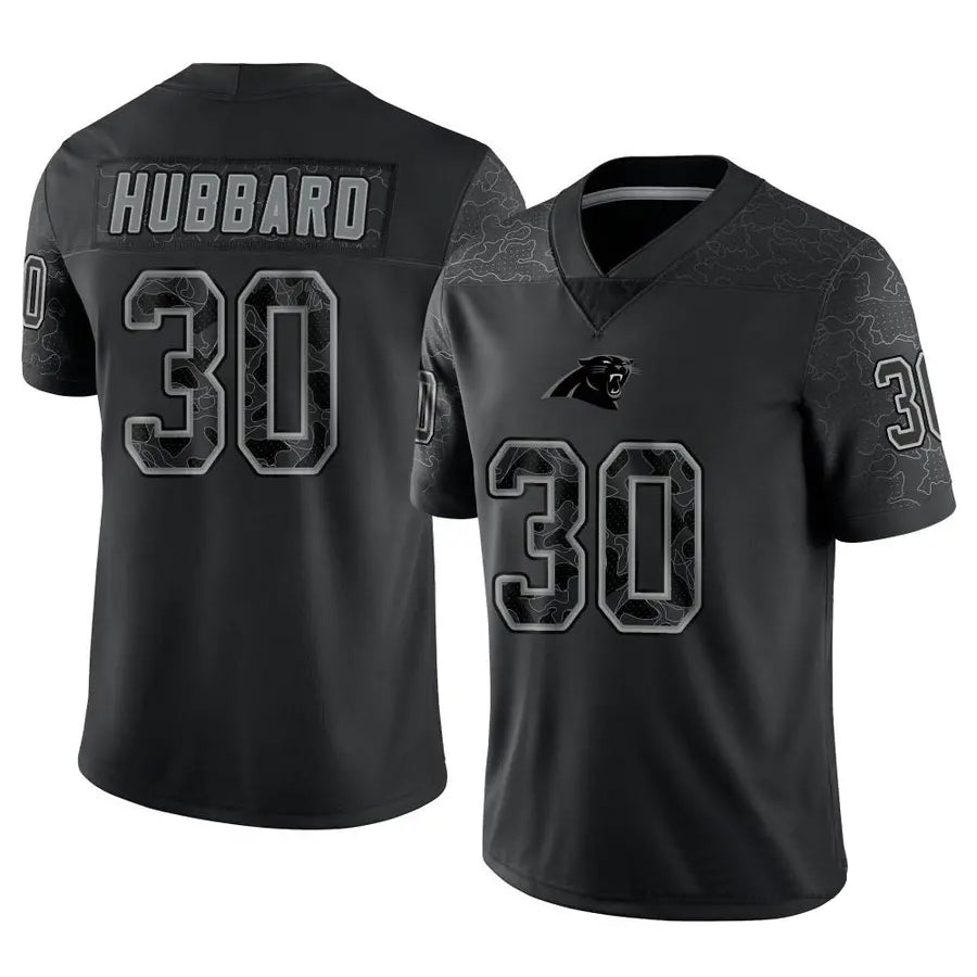 Friene C.Panthers #30 Chuba Hubbard Player Black Limited Reflective Stitched Jerseys